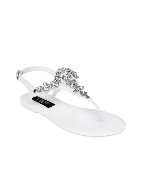 

Carlton London Women White Embellished Open Toe Flats