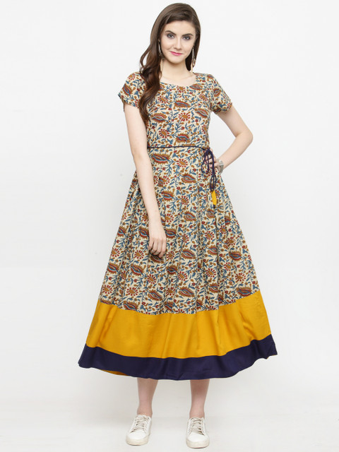 

Varanga Women Cream-Coloured Printed Fit and Flare Dress