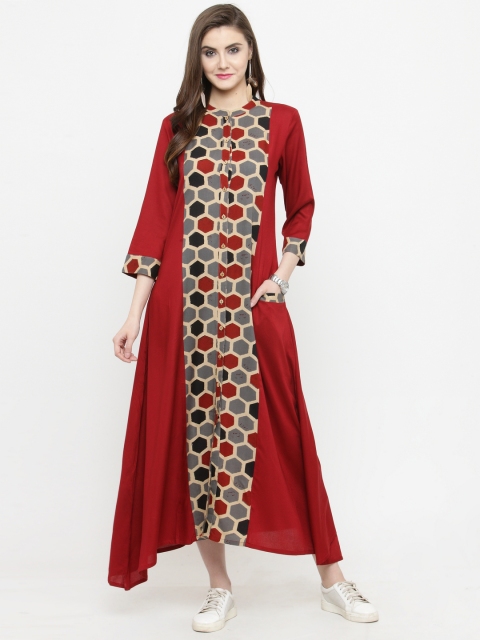 

Varanga Women Maroon Printed A-Line Dress