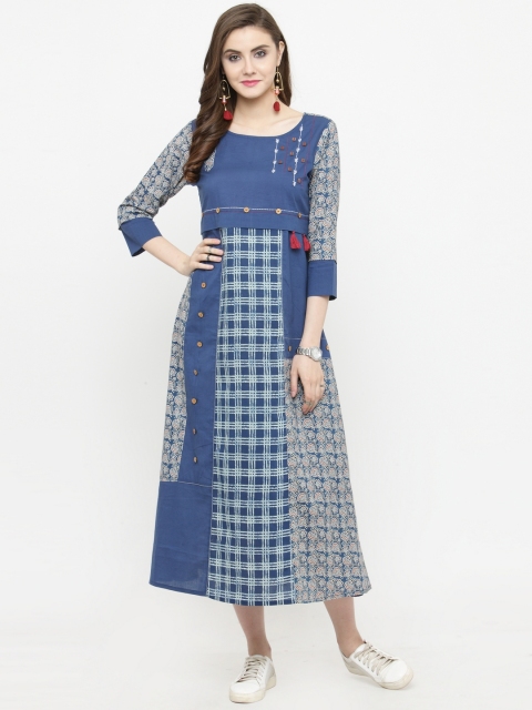

Varanga Women Blue Printed A-Line Dress