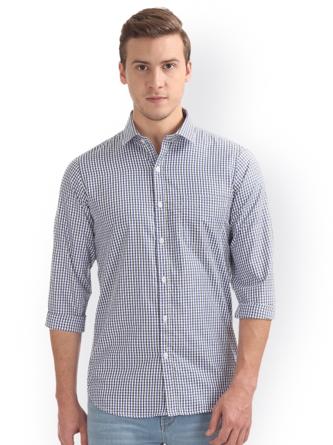 

Excalibur Men Blue & Off-White Slim Fit Checked Casual Shirt