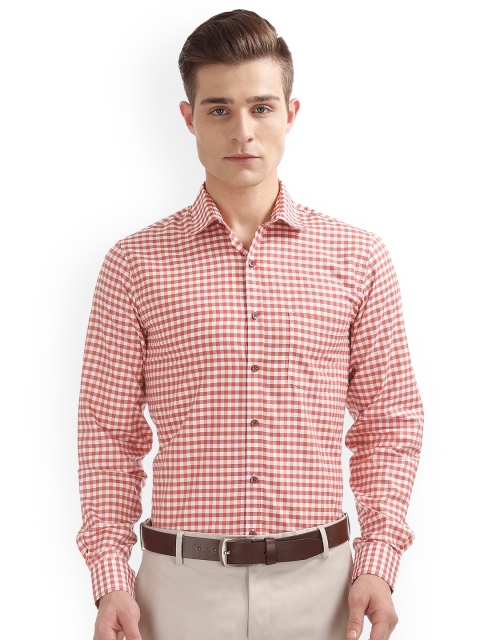 

Excalibur Men Orange & Off-White Slim Fit Checked Formal Shirt