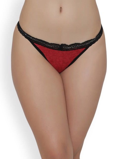 

Clovia Women Maroon & Black Self Designed Thong With Lace At Waist PN2361P04XXL