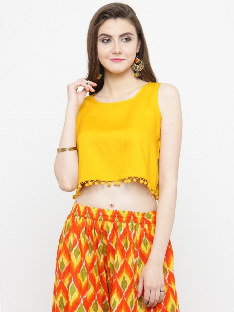 

Varanga Women Yellow Solid Crop Top