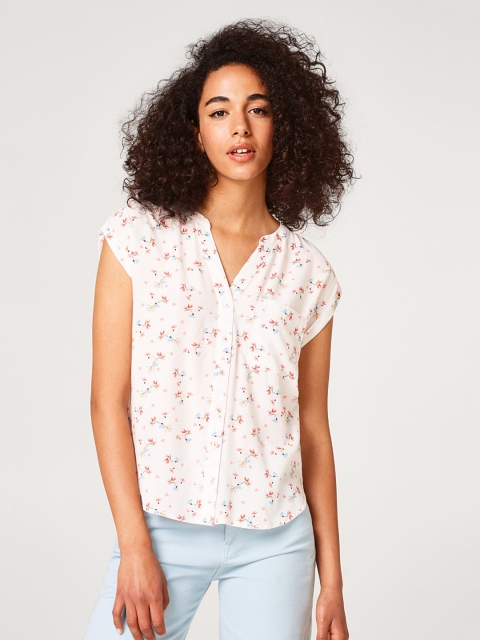 

ESPRIT Women White & Red Printed Shirt Style Top