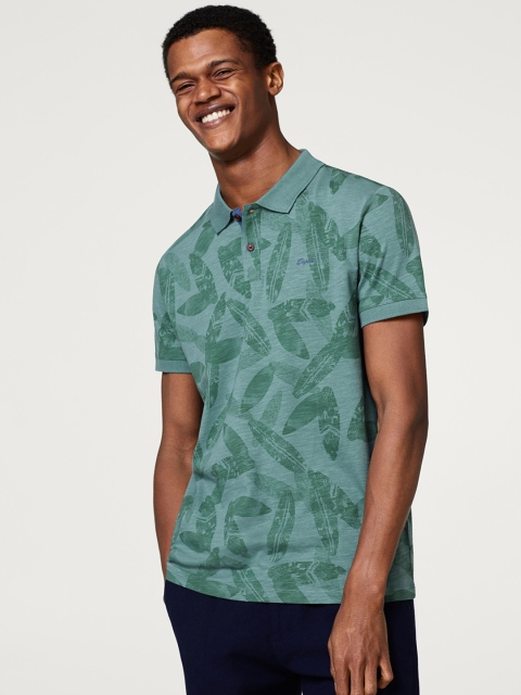 

ESPRIT Men Green Printed Polo Collar T-shirt