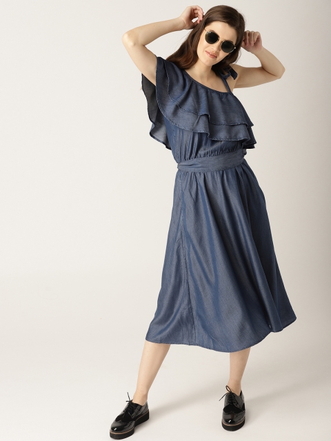 

ESPRIT Women Navy Blue Solid Denim Fit and Flare Dress