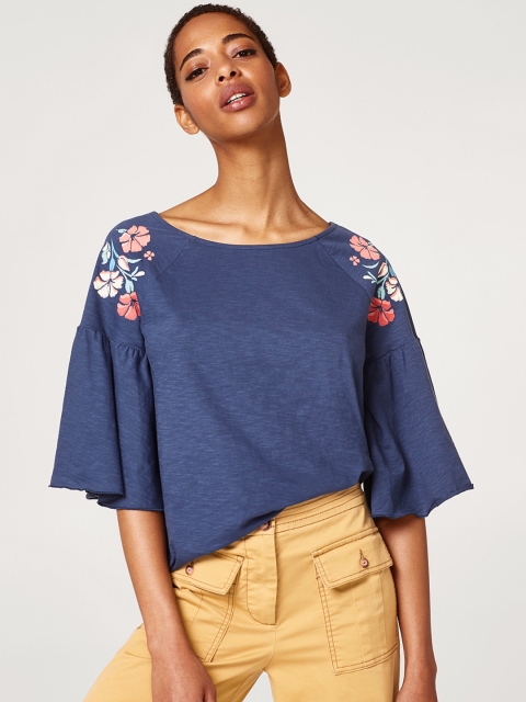 

ESPRIT Women Navy Blue Solid Boxy Top