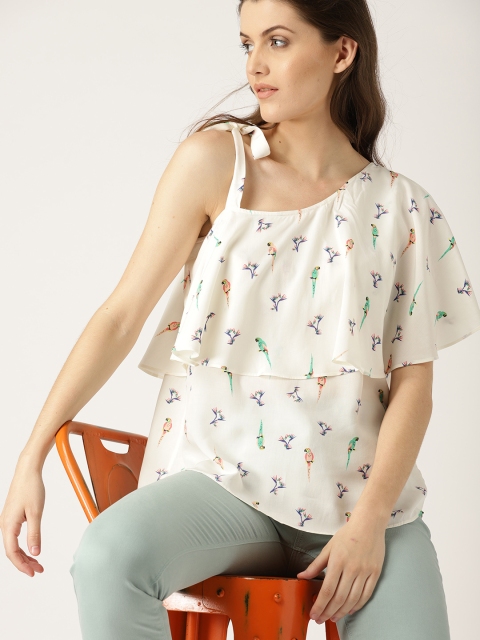 

ESPRIT Women White Printed Layered A-Line Top