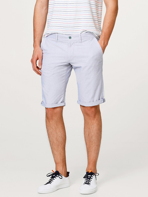 

ESPRIT Men Navy Blue & White Striped Slim Fit Regular Shorts