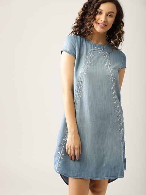 

ESPRIT Women Blue Chambray Washed Shift Dress