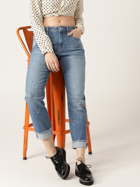 

ESPRIT Women Blue Slim Boyfriend Fit Low-Rise Low Distress Stretchable Jeans