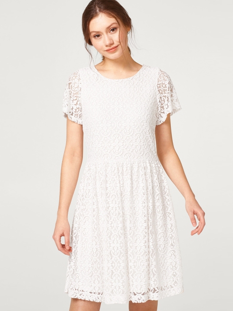 

ESPRIT Women White Lace A-Line Dress