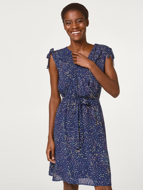 

ESPRIT Women Navy Blue Printed Blouson Dress
