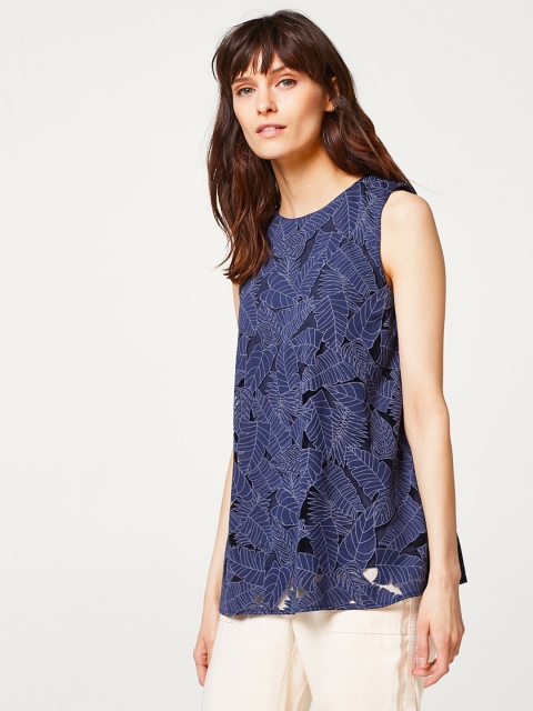 

ESPRIT Women Navy Self-Design A-Line Top, Navy blue
