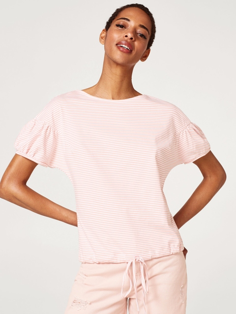 

ESPRIT Women Peach-Coloured & White Striped Top