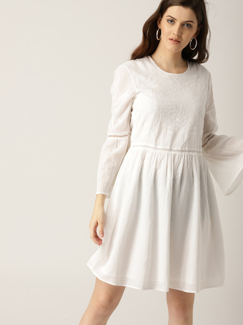 

ESPRIT Women White Solid Fit & Flare Dress