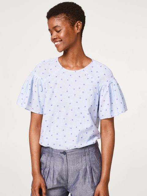 

ESPRIT Women Blue Printed Top