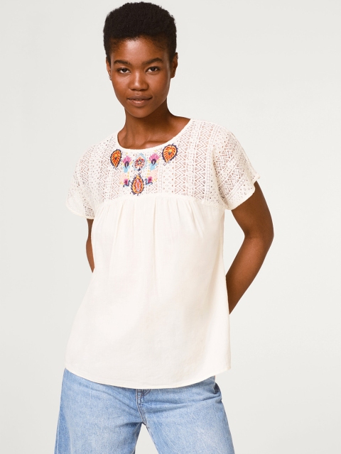 

ESPRIT Women Off-White Solid A-Line Top