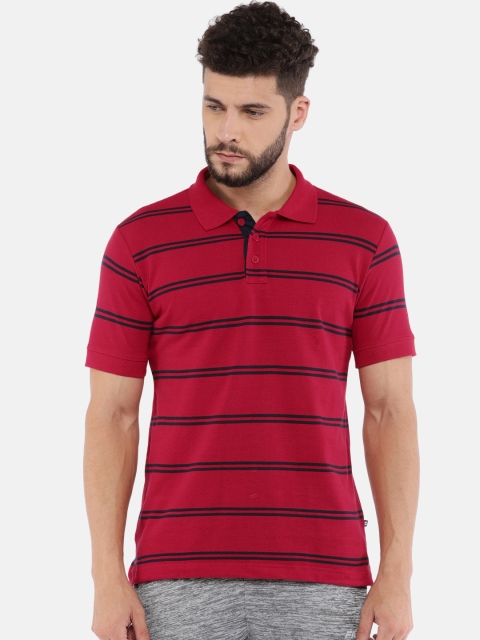 

Hanes Men Red & Navy Striped Polo Collar T-shirt