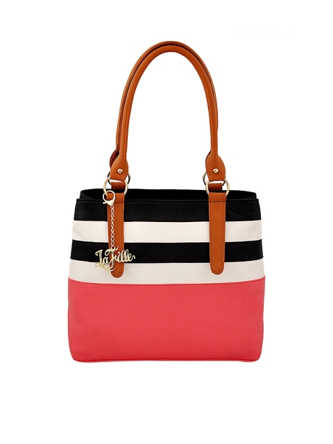 

LaFille Peach-Coloured & Black Striped Handheld Bag