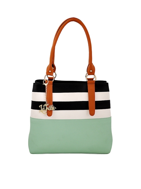 

LaFille Green & White Striped Handheld Bag