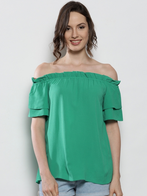 

DOROTHY PERKINS Women Green Solid Bardot Top