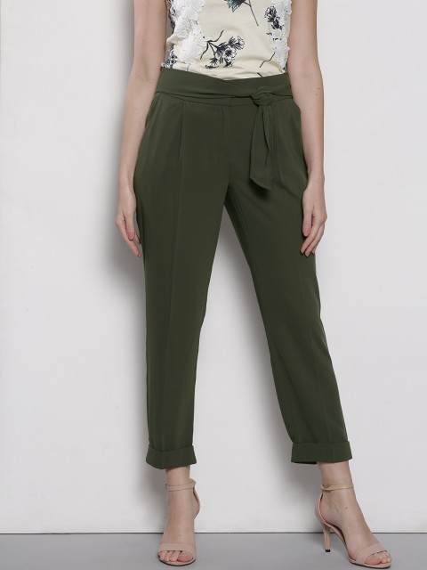 

DOROTHY PERKINS Women Olive Green Regular Fit Solid Regular Cropped Trousers