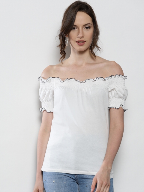 

DOROTHY PERKINS Women White Solid Bardot Top