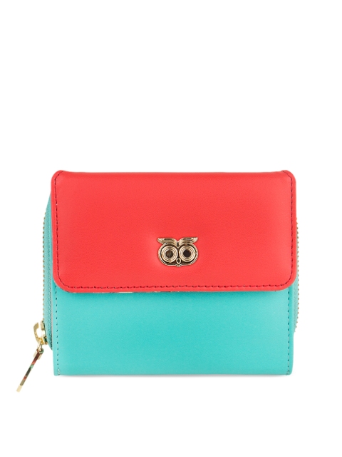 

Chumbak Women Turquoise Blue & Red Colourblocked Three Fold Wallet