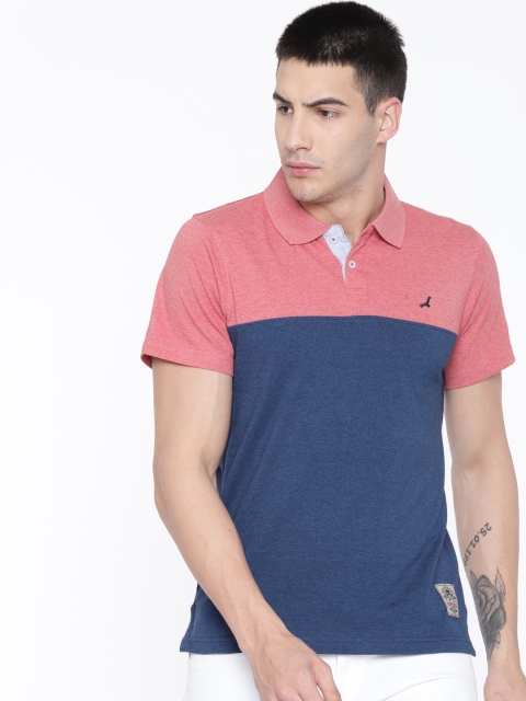 

American Crew Men Navy & Pink Colourblocked Polo Collar T-shirt, Navy blue