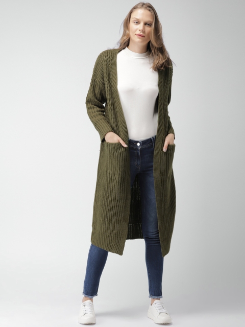 

Mast & Harbour Women Olive Green Solid Cardigan