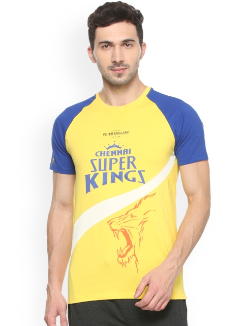 

Peter England Men Yellow Printed Round Neck T-shirt