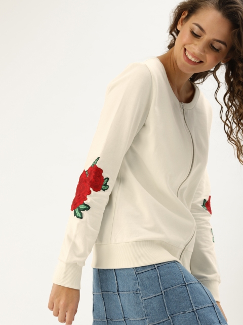 

DressBerry Women Off White Solid Front-Open Sweatshirt