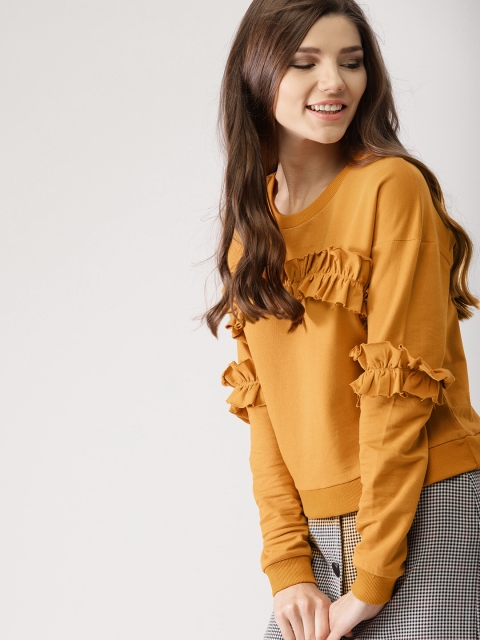 

DressBerry Women Mustard Yellow Solid Sweatshirt