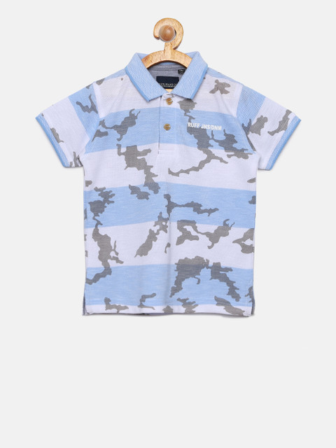 

RUFF Boys Blue & White Printed Polo Collar T-shirt