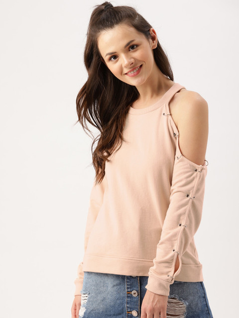 

DressBerry Women Peach-Coloured Solid Sweatshirt