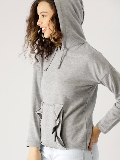 

DressBerry Women Grey Melange Solid Hooded Sweatshirt