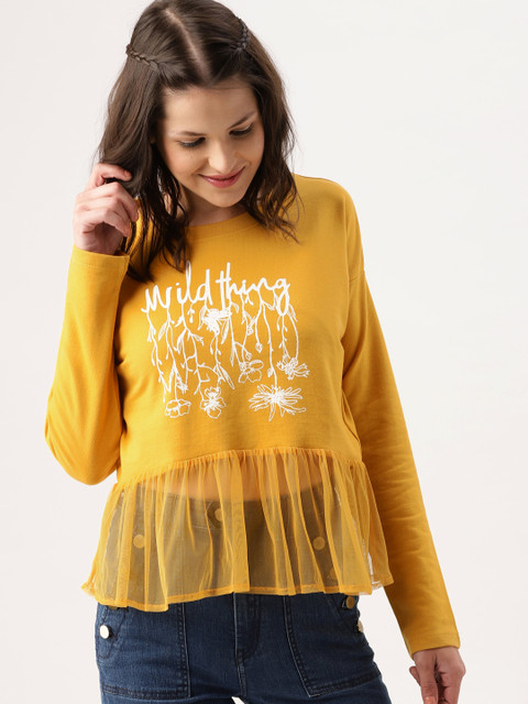 

DressBerry Women Mustard Yellow Printed Top