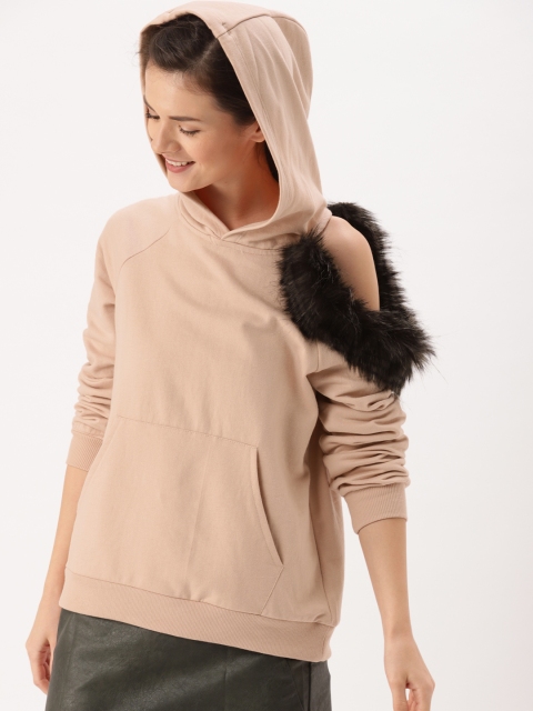 

DressBerry Women Peach-Coloured Solid Hooded Sweatshirt