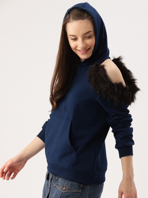 

DressBerry Women Navy Blue Solid Hooded Sweatshirt
