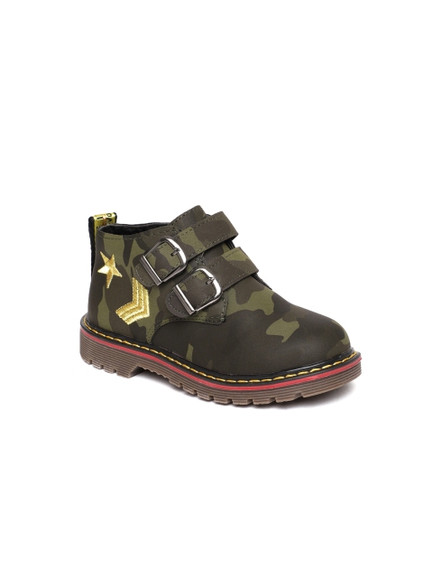 

Kittens Boys Green Printed Synthetic Mid-Top Flat Boots