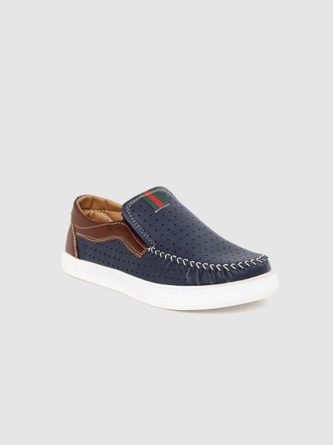 

Kittens Boys Navy Blue & Brown Perforated & Colourblocked Slip-On Sneakers