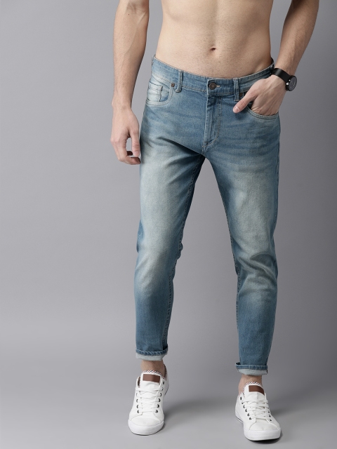 

HERE&NOW Men Blue Tapered Fit Mid-Rise Clean Look Stretchable Cropped Jeans