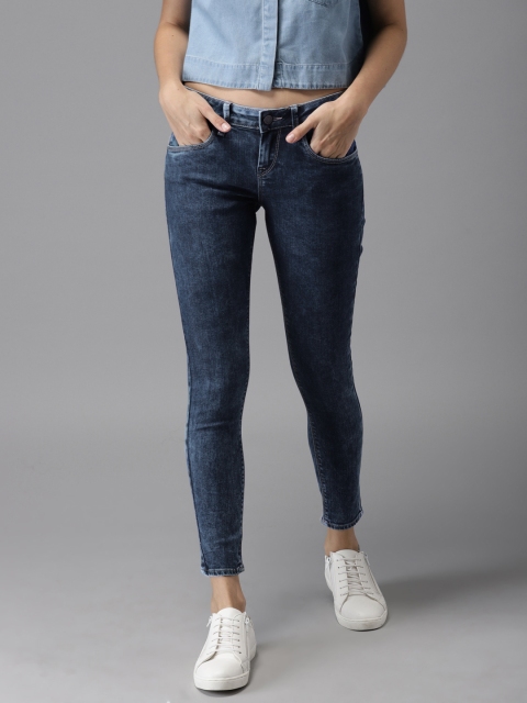 

HERE&NOW Women Blue Skinny Fit Mid-Rise Cropped Clean Look Stretchable Jeans