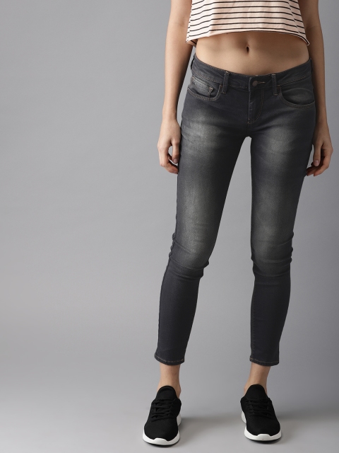 

HERE&NOW Women Grey Skinny Fit Mid-Rise Cropped Clean Look Stretchable Jeans