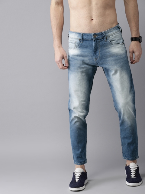 

HERE&NOW Men Blue Tapered Fit Mid-Rise Cropped Clean Look Stretchable Jeans