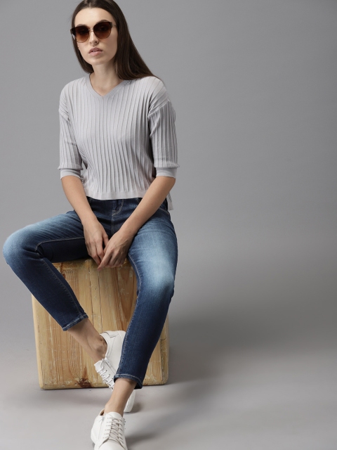 

HERE&NOW Women Blue Skinny Fit Mid-Rise Cropped Clean Look Stretchable Jeans