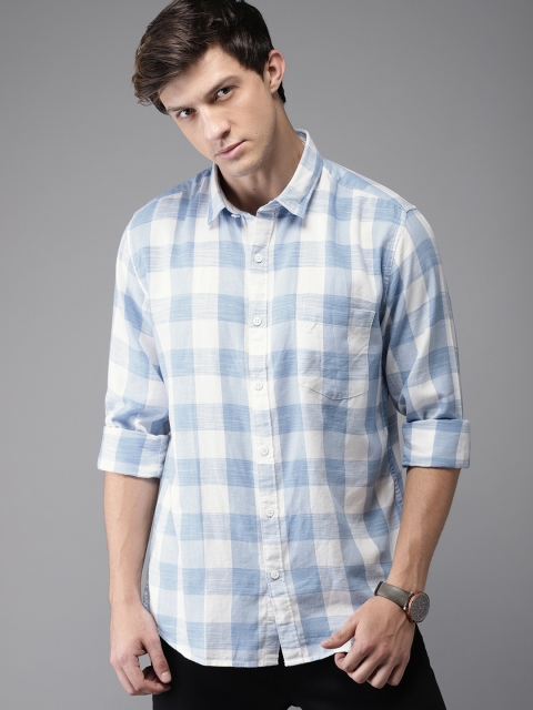 

Moda Rapido Men Blue & White Checked Casual Shirt