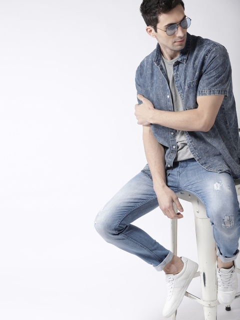 

Mast & Harbour Men Blue Skinny Fit Mid-Rise Low Distress Stretchable Jeans